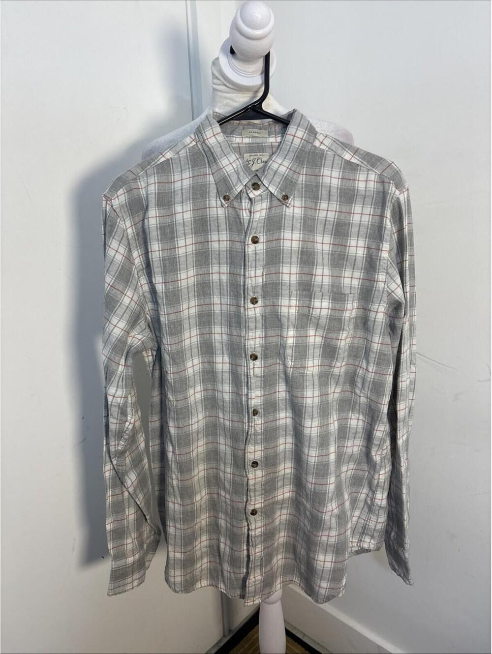 J CREW Flannel Shirt Men Medium Gray Plaid Button-Down Mid-Weight AZ540